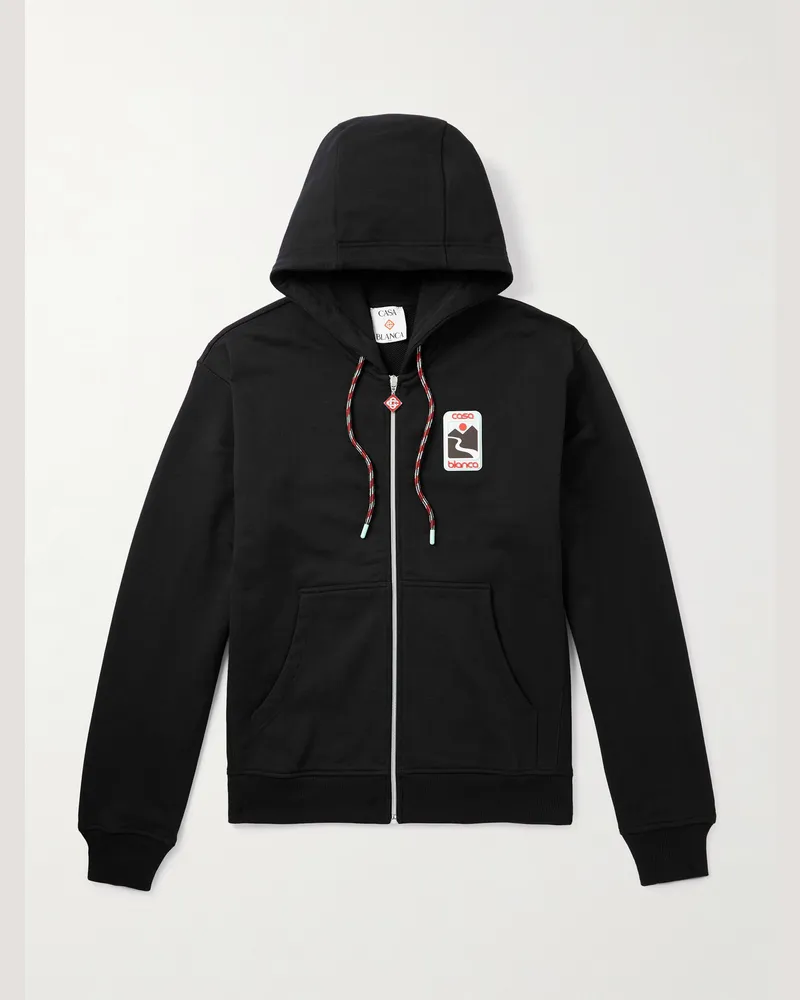 Casablanca Paris Kapuzenjacke aus Baumwoll-Jersey mit Reißverschluss und Logoapplikation Schwarz