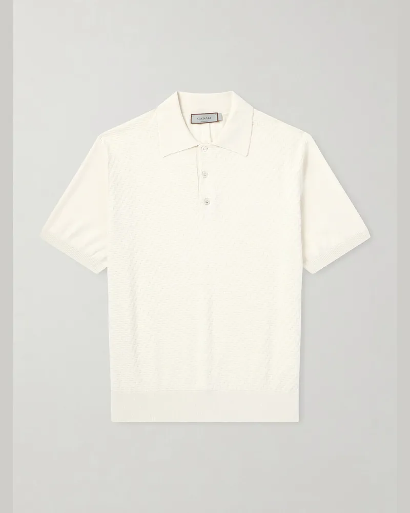 Canali Cotton and Silk-Blend Polo Shirt White