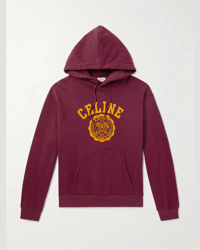Celine Hoodie aus Baumwoll-Jersey mit Logoflockdruck Burgunder