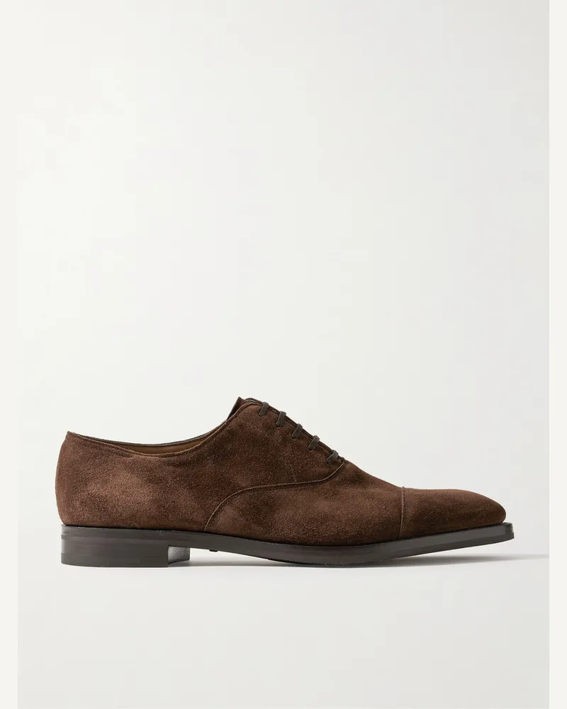 John Lobb City II Cap-Toe Suede Oxford Shoes Brown