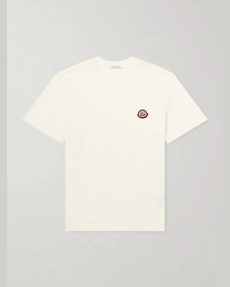 Moncler Logo-Appliqué Cotton-Jersey T-Shirt Neutrals