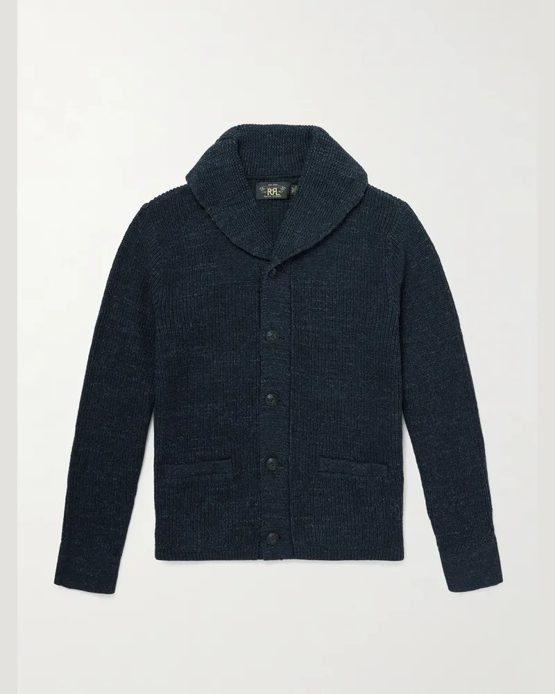 RRL Cardigan aus Baumwolle in Rippstrick mit Schalkragen Blau