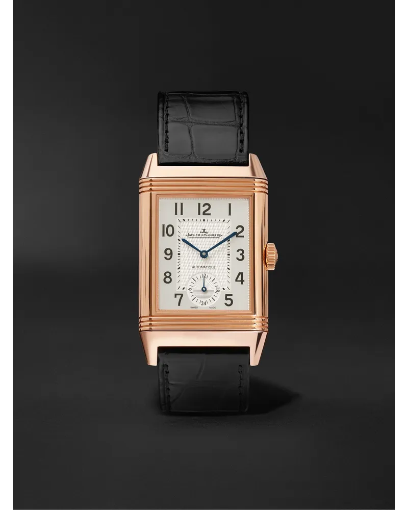 Jaeger-LeCoultre Reverso Classic Large Duoface Automatic 28 mm Uhr aus 18 Karat Roségold mit Alligatorlederarmband, Ref.-Nr. Q1368470 Silber