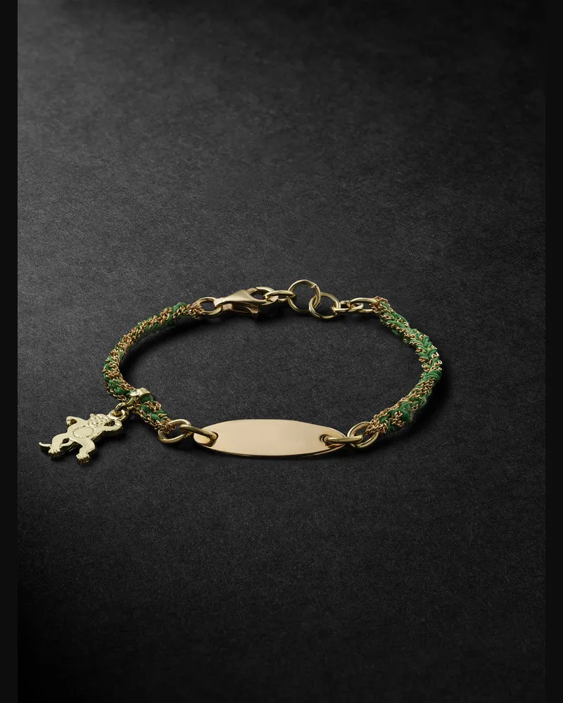 Carolina Bucci Kids Lucky ID Tag Monkey Armband aus Gold und Seide Grün