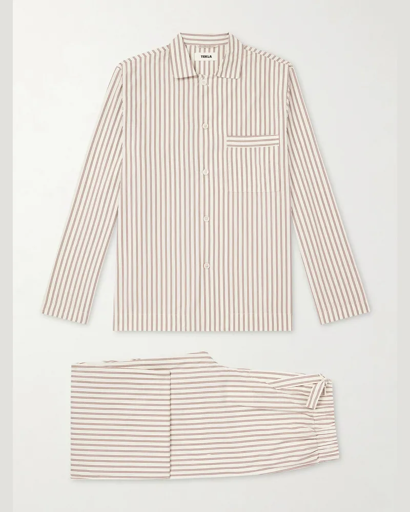 TEKLA Striped Cotton-Poplin Pyjama Set Neutrals