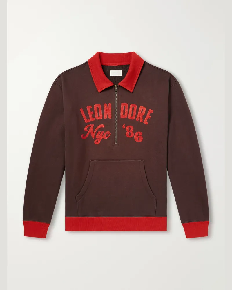 Aimé Leon Dore Tour Logo-Embroidered Cotton-Jersey Half-Zip Sweater Brown