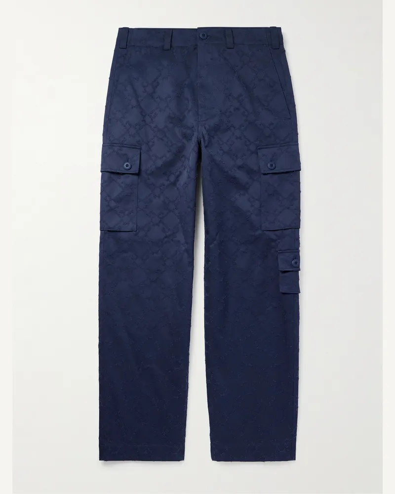 Givenchy Gerade geschnittene Cargohose aus Baumwoll-Twill mit Jacquard-Muster Blau