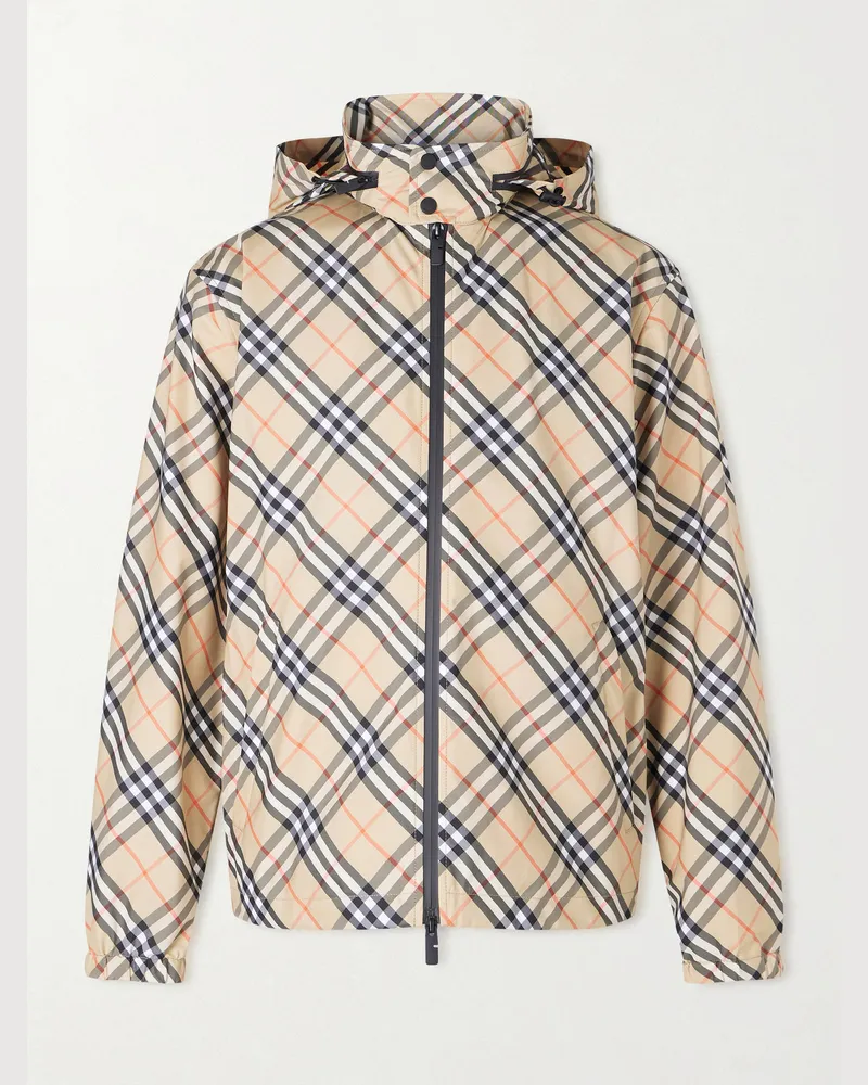 Burberry Hooded Checked Shell Jacket Neutrals