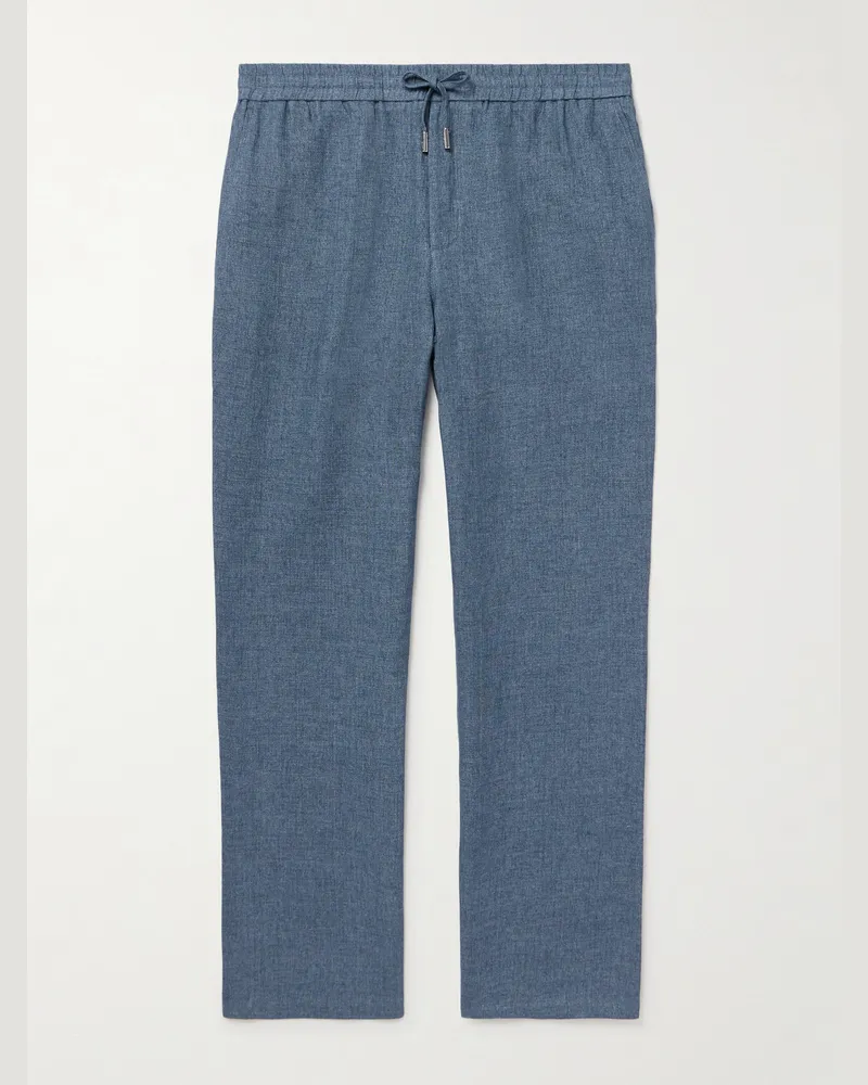 MR P. Edward gerade geschnittene Hose aus Leinen-Chambray mit Kordelzugbund Blau