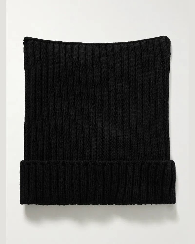 Acne Studios Koton Beanie aus einer Baumwollmischung in Rippstrick mit Logoapplikation Schwarz