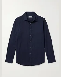 Canali Hemd aus Flanell aus einer Baumwoll-Lyocell-Mischung mit Fischgratmuster Blau