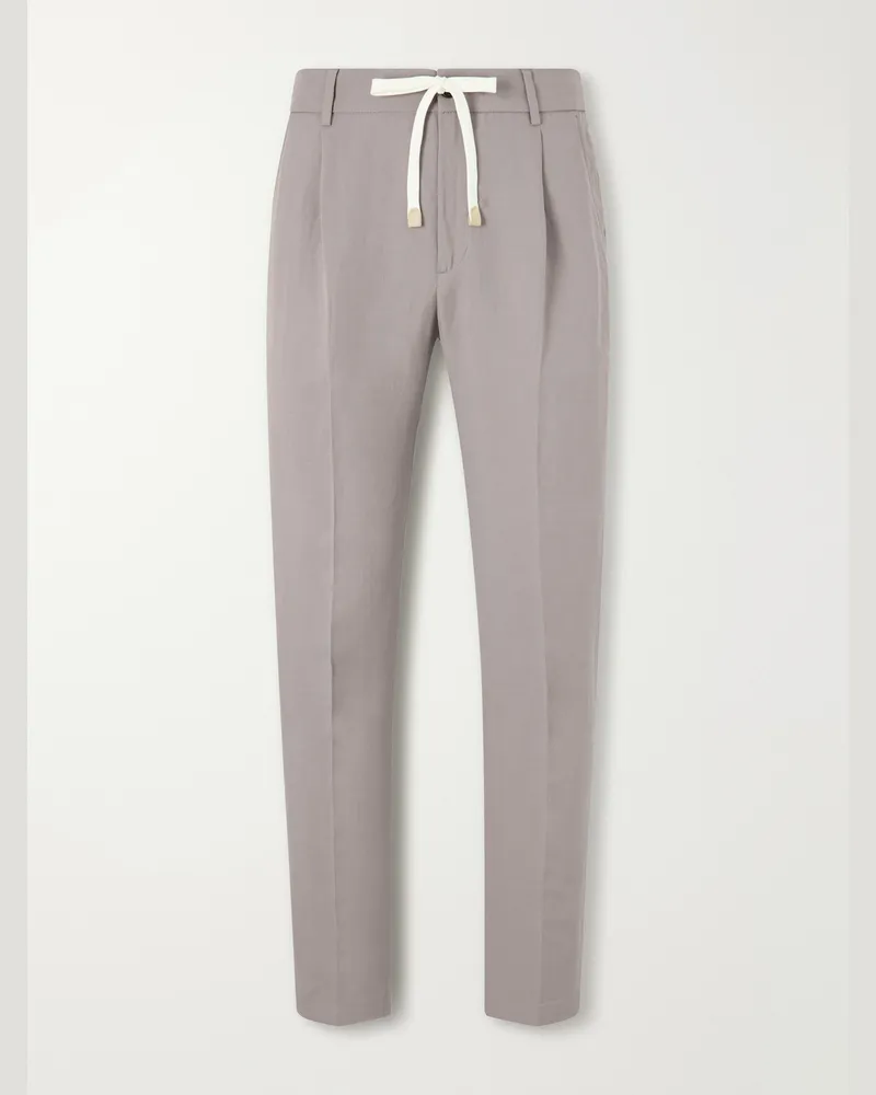 Eleventy Straight-Leg Lyocell and Linen-Blend Trousers Green
