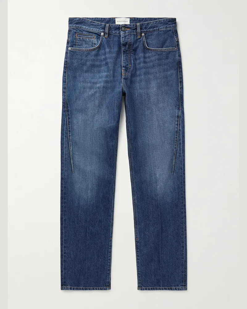 Givenchy Gerade geschnittene Jeans mit Logostickerei Blau