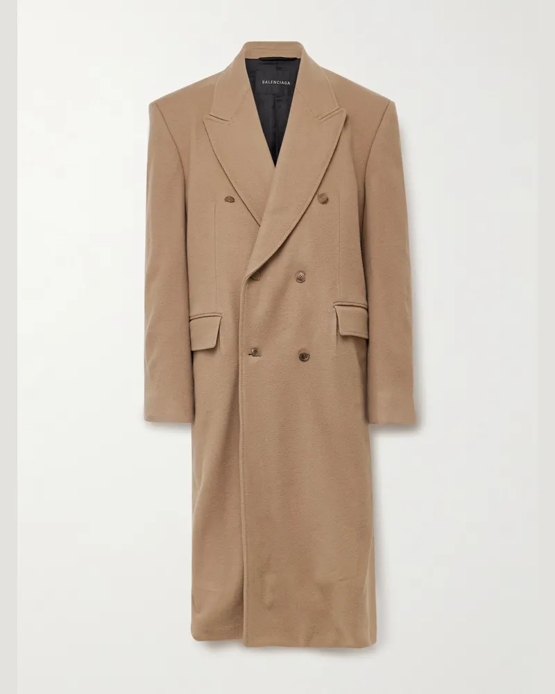 Balenciaga Oversized Double-Breasted Distressed Wool-Felt Coat Brown