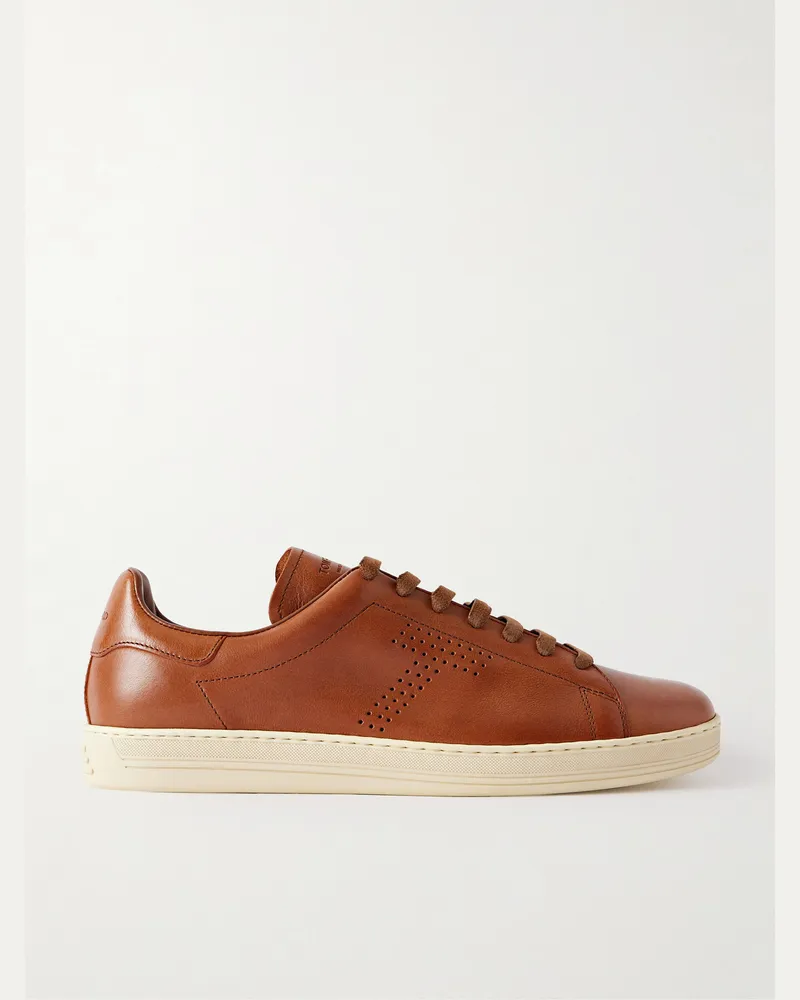 Tom Ford Warwick Perforated Leather Sneakers Brown