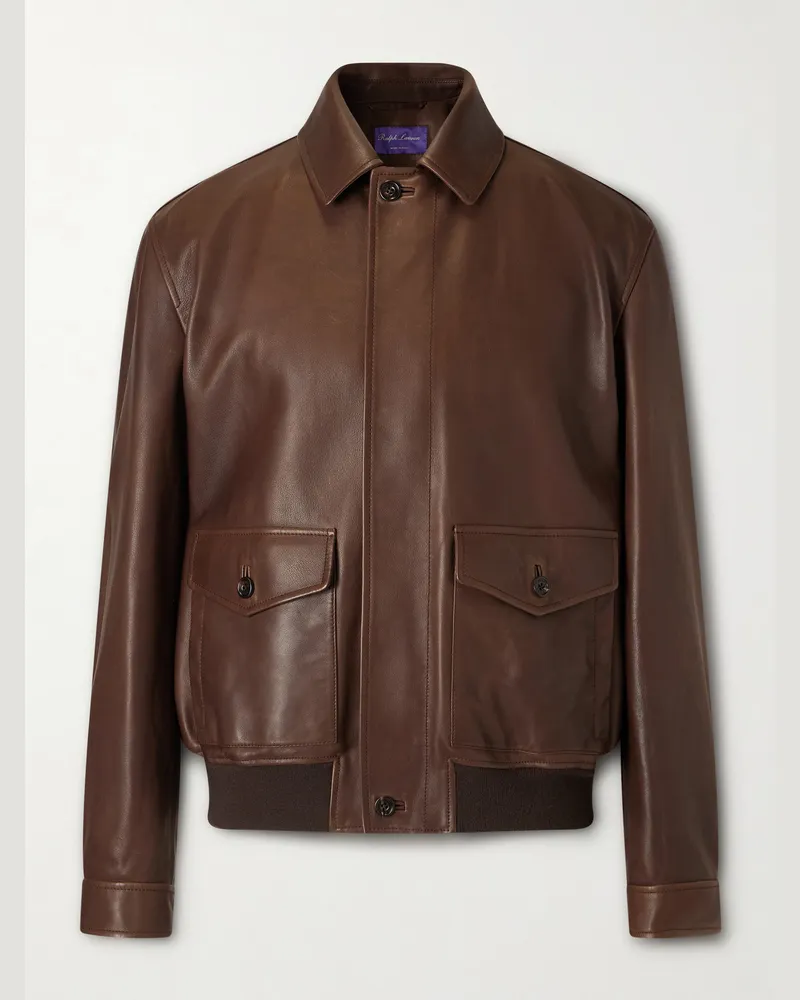 Ralph Lauren Leather Bomber Jacket Brown