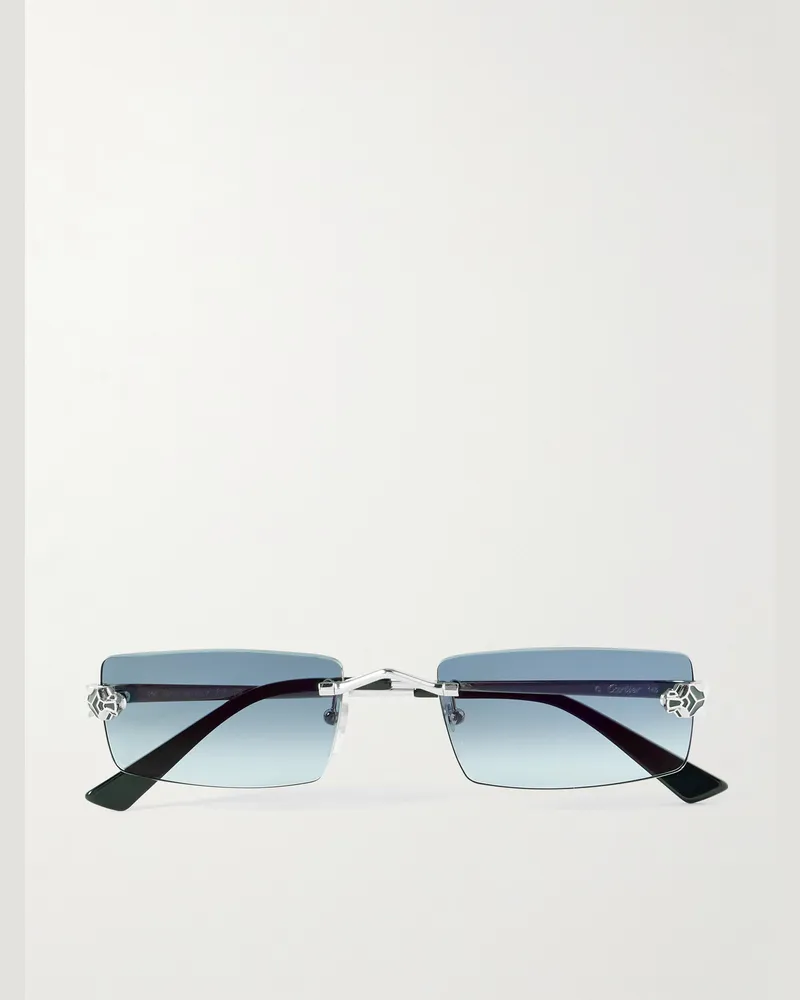 Cartier Panthère de Cartier rahmenlose Sonnenbrille mit eckigen Gläsern, Bügeln aus Azetat und silberfarbenen Details Silber
