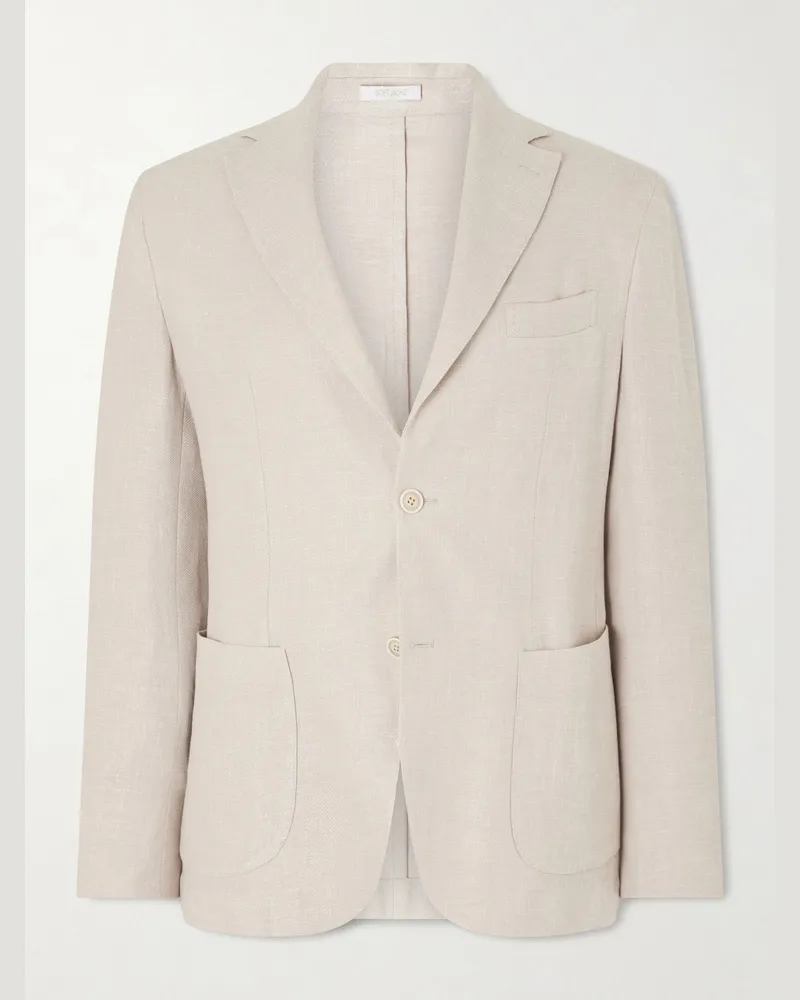 Eleventy Stretch Linen, Wool and Silk-Blend Suit Jacket Neutrals