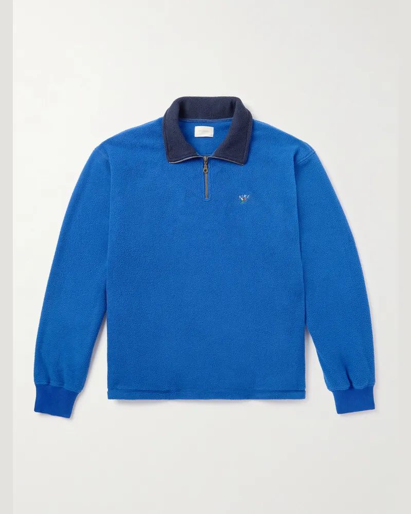 Aimé Leon Dore Sweatshirt aus Fleece mit kurzem Reißverschluss und Logostickerei Blau