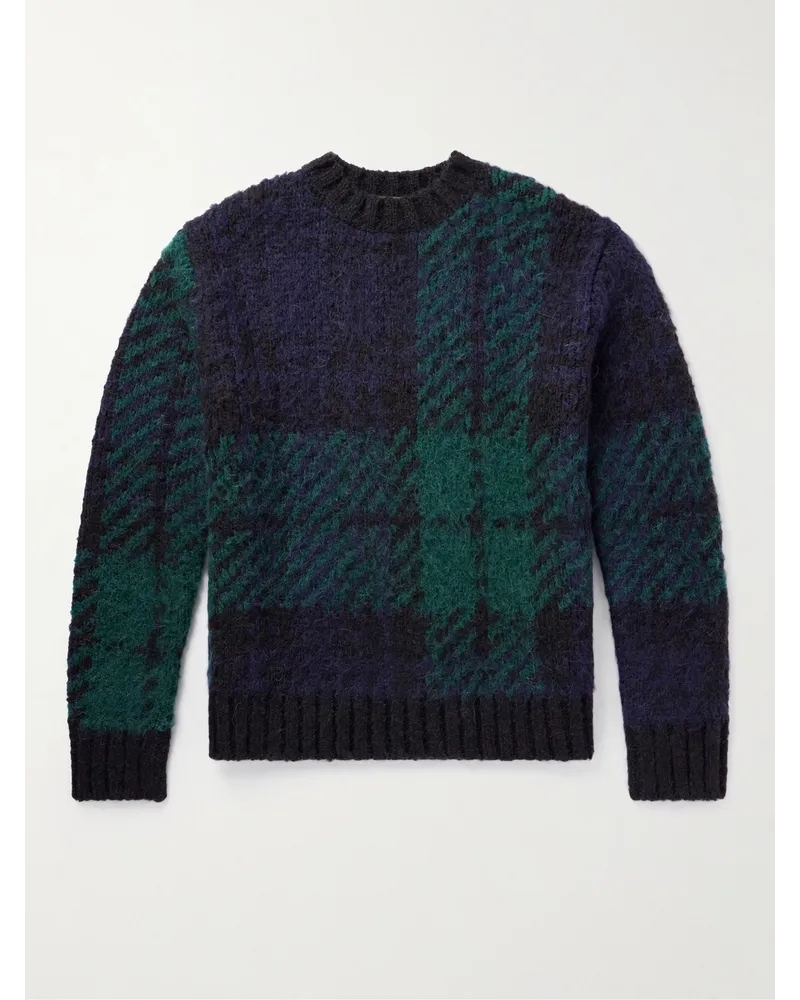 Sacai Pullover aus Jacquard-Strick mit Karomuster Grün