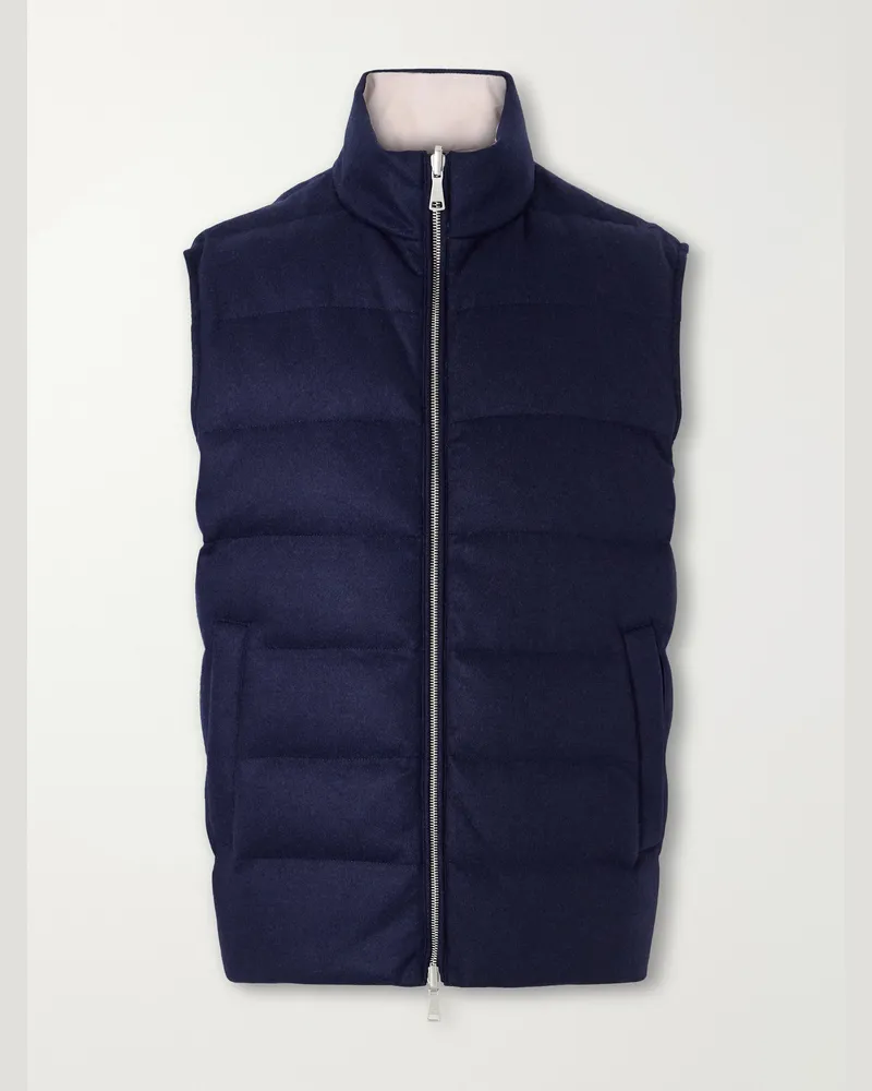 Eleventy Reversible Padded Cashmere-Blend and Wool-Blend Gilet Blue