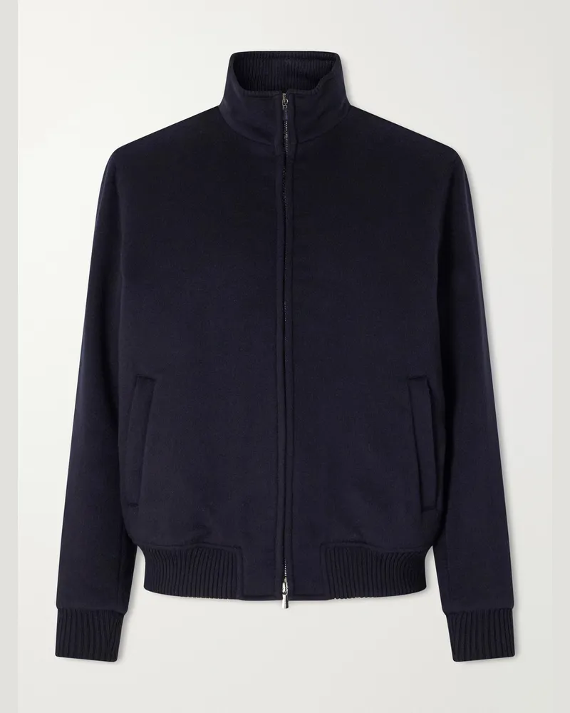 Thom Sweeney Wool and Cashmere-Blend Flannel Bomber Jacket Blue