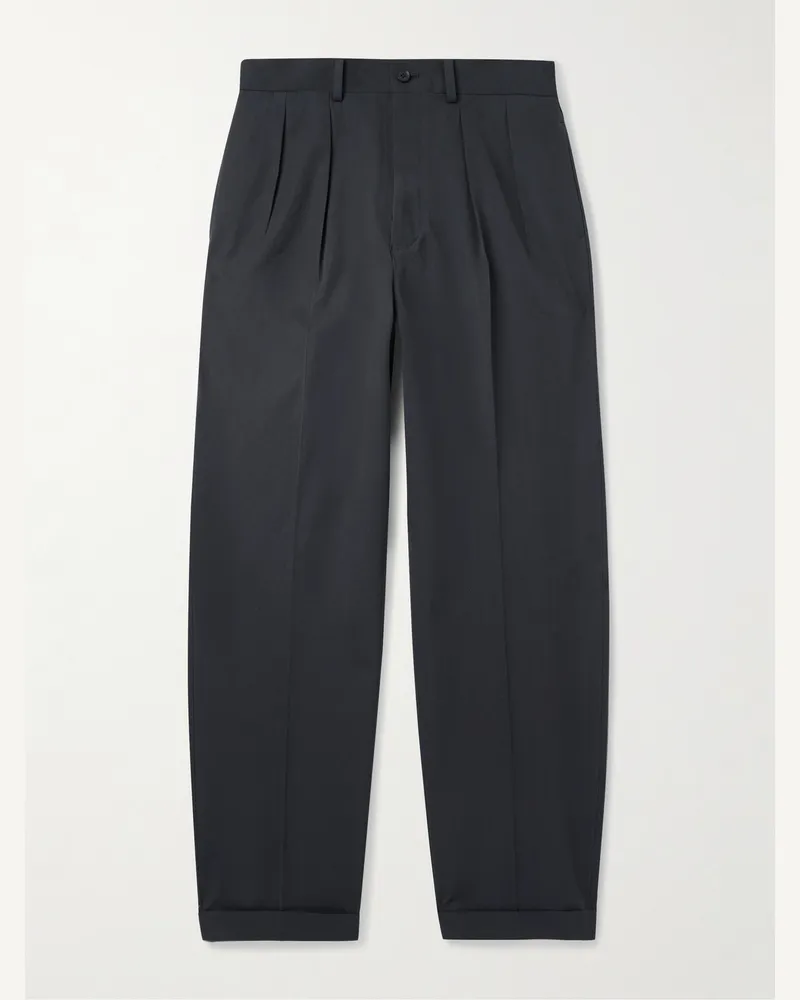 Kaptain Sunshine Gerade geschnittene Hose aus Baumwollgabardine mit Falten Blau