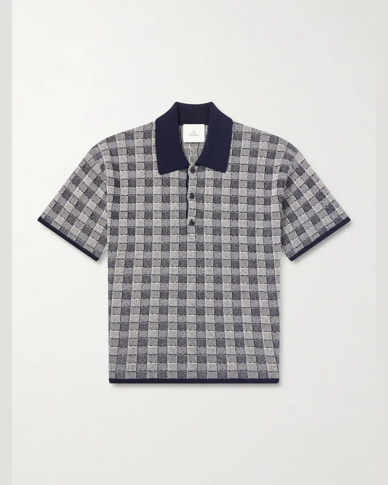 The Elder Statesman Checked Cashmere Polo Shirt Blue