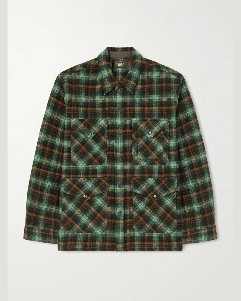 RRL Checked Wool Overshirt Green