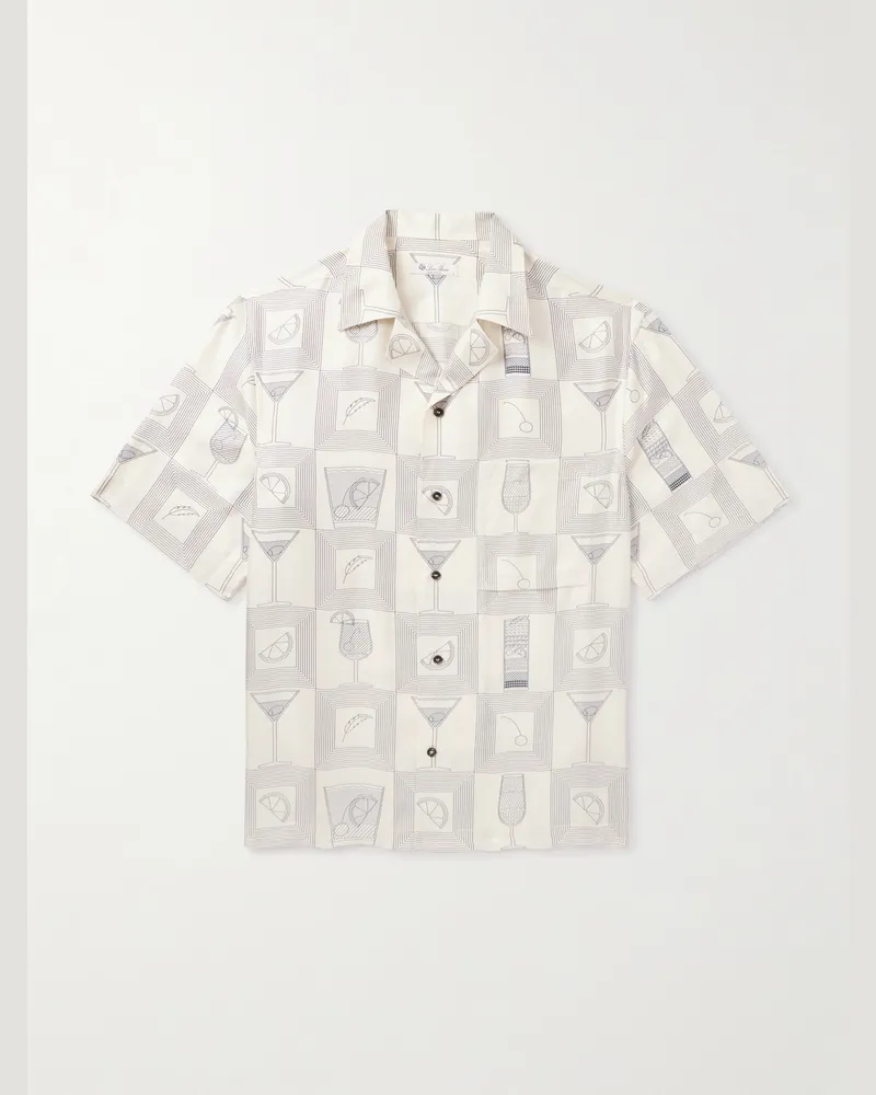 Loro Piana Aperitivo Federico Camp-Collar Printed Silk-Twill Shirt Neutrals