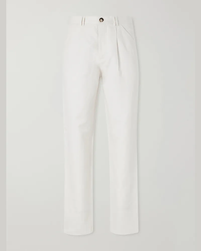 Brunello Cucinelli Slim-Fit Cotton and Linen-Blend Trousers White