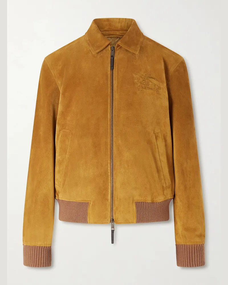 Burberry Logo-Appliquéd Suede Harrington Jacket Brown
