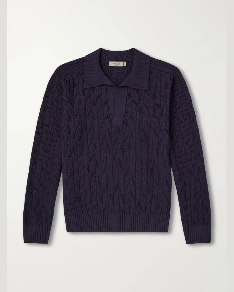 Canali Textured Wool Polo Sweater Blue
