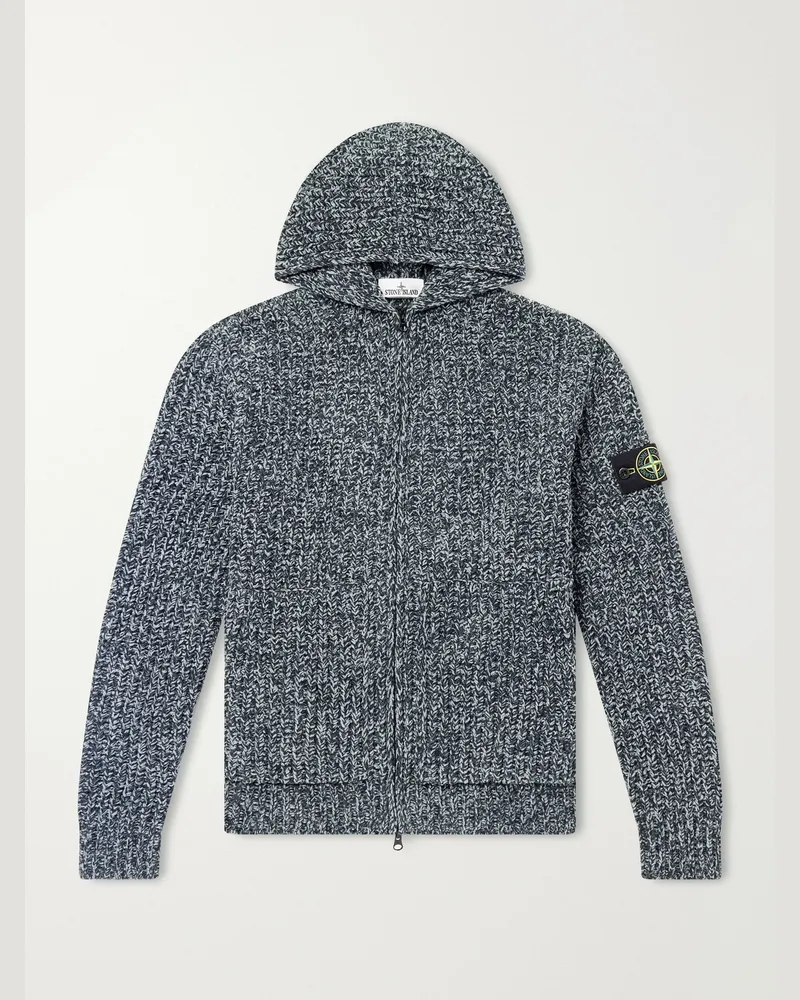 Stone Island Knitted Cotton-Chenille Zip-Up Hoodie Green