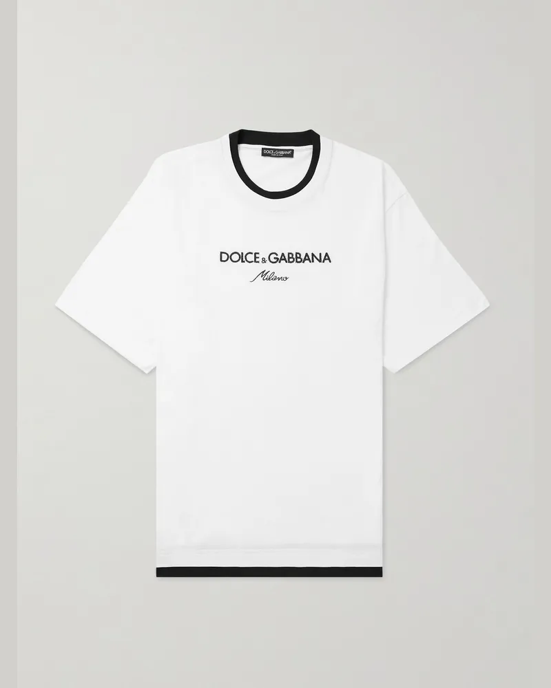 Dolce & Gabbana T-Shirt aus Baumwoll-Jersey mit Logostickerei Weiß