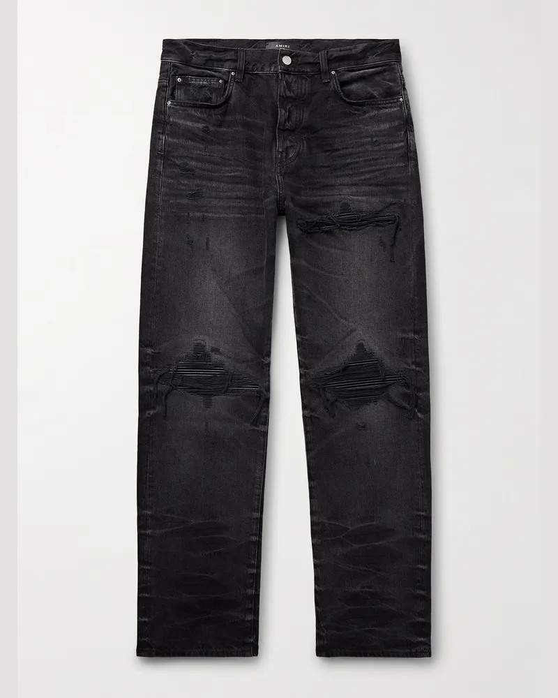 Amiri MX1 gerade geschnittene Jeans mit Einsätzen aus Leder in Distressed-Optik Schwarz