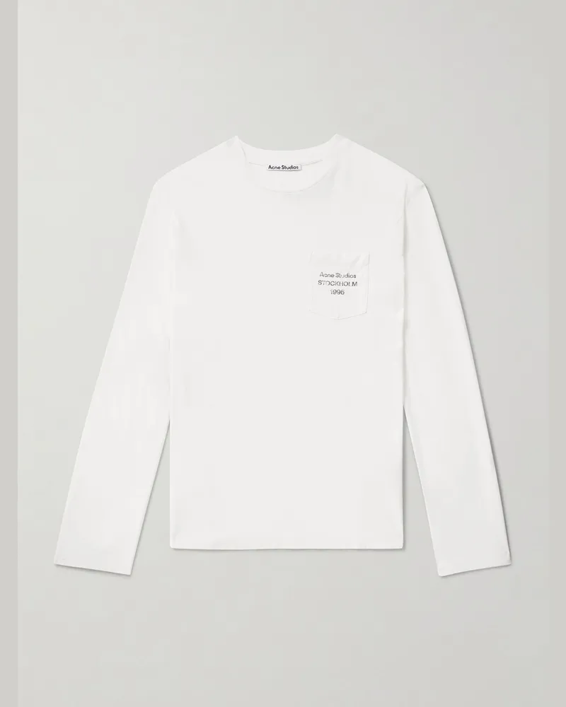 Acne Studios Edden U 1996 Logo-Print Distressed Cotton and Hemp-Blend T-Shirt White