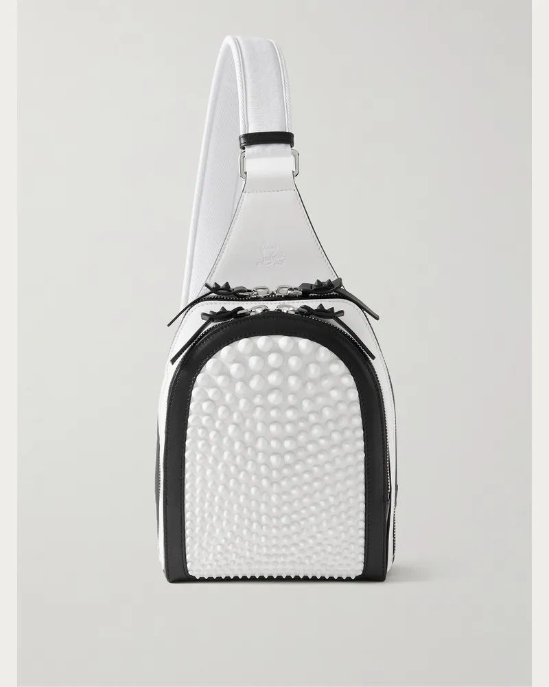 Christian Louboutin Loubifunk Umhängetasche aus Leder mit Gummibesatz und Stachelnieten Weiß