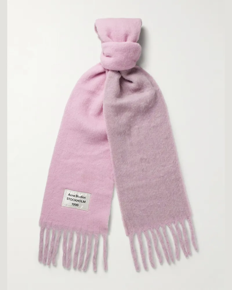 Acne Studios Volly Schal aus einer Alpakawollmischung mit Fransen und Logoapplikation in Colour-Block-Optik Pink