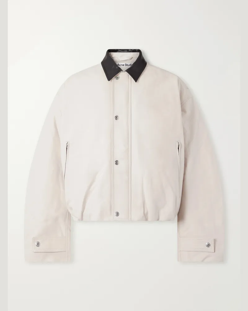 Acne Studios Opado Leather-Trimmed Cotton-Satin Blouson Jacket Brown