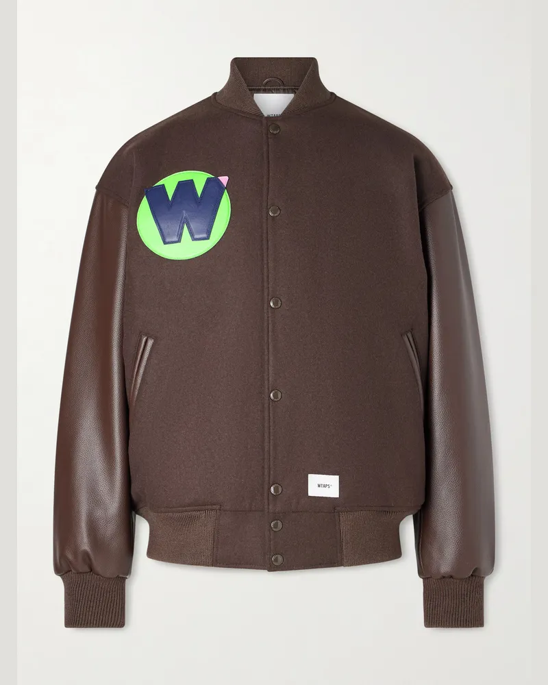 WTAPS Logo-Appliquéd Panelled Melton Wool-Blend Jacket Brown