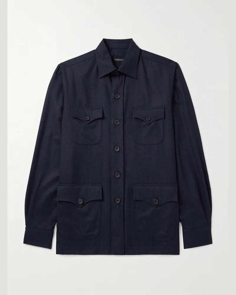 Rubinacci Safari Hemdjacke aus Schurwollflanell Blau