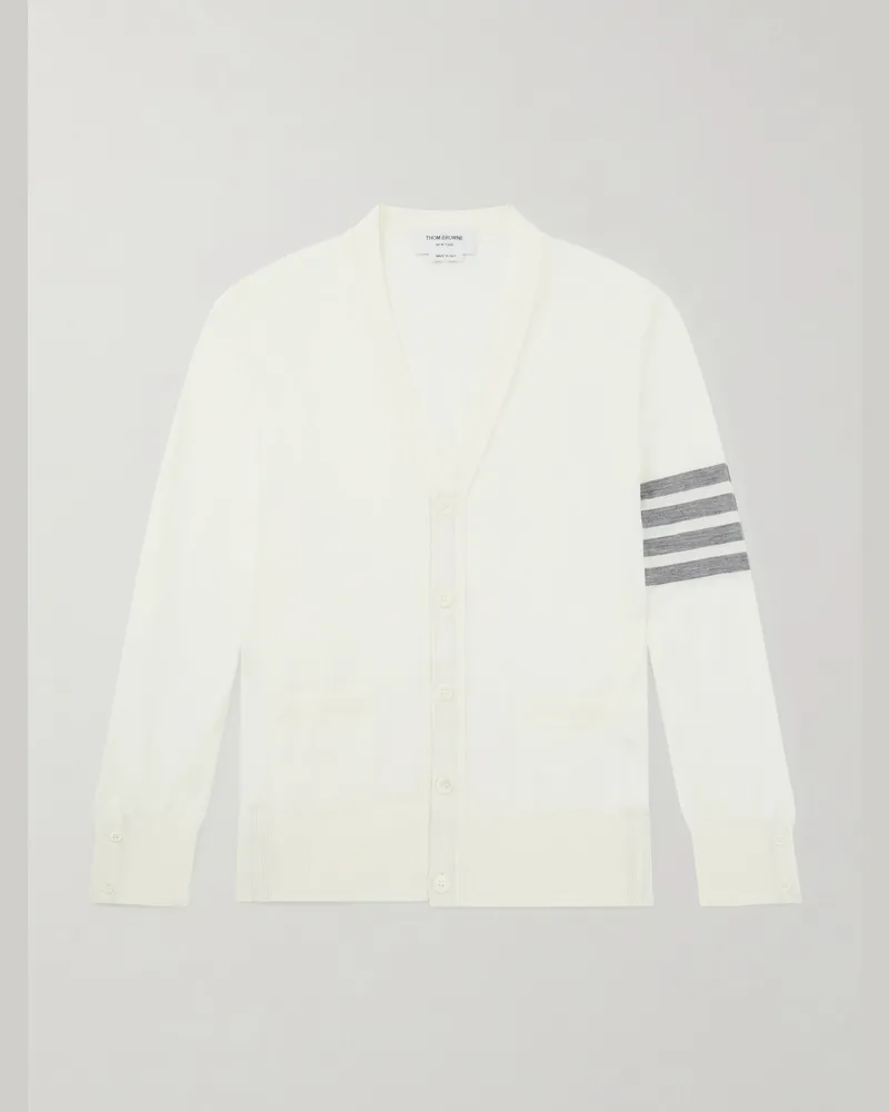 Thom Browne Cardigan aus Wolle mit Streifen Weiß