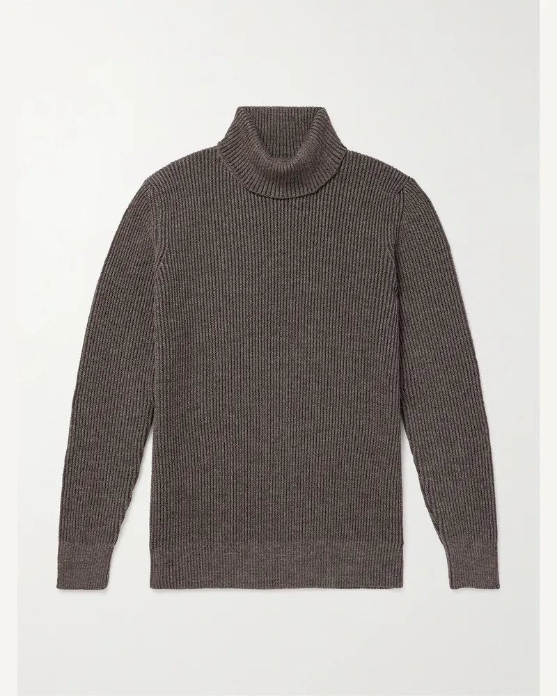 S.N.S Herning Fender III schmal geschnittener Rollkragenpullover aus gerippter Schurwolle Braun