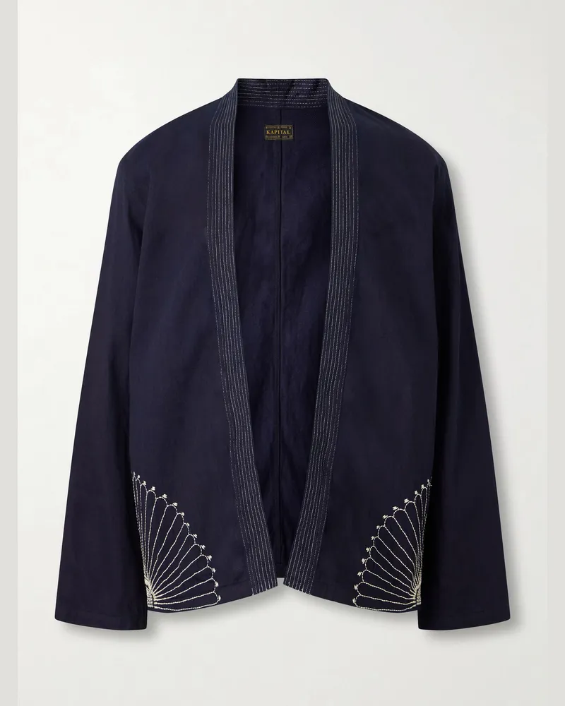 KAPITAL Kakashi Embroidered Cotton-Twill Overshirt Blue