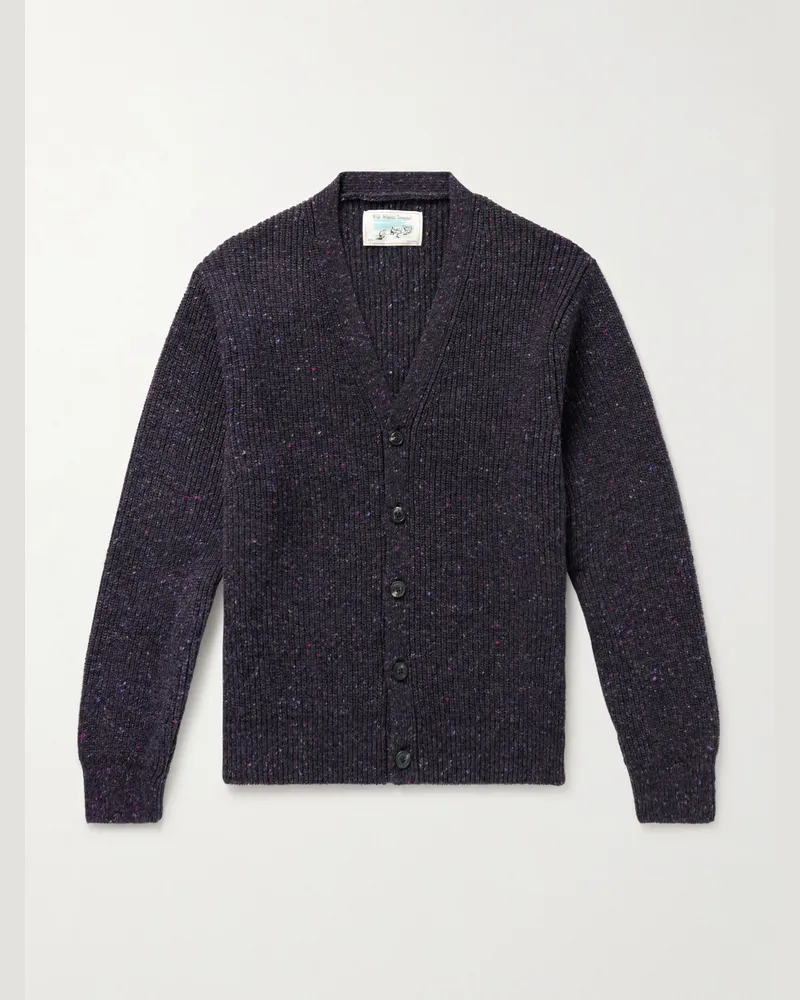 Noah NYC Beanie aus Donegal-Garn aus Merinowolle in Rippstrick Blau