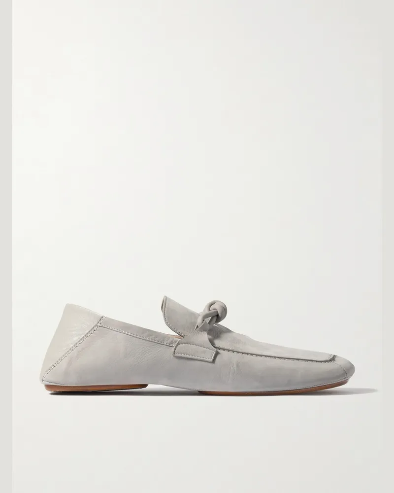 Bottega Veneta Loafers aus strukturiertem Nubukleder mit Lederbesatz und Knoten-Detail Grau