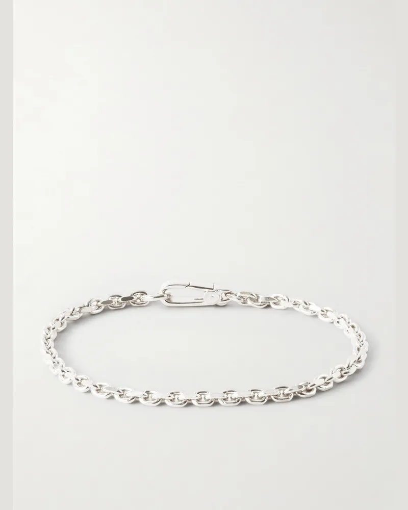 Mikia Sterling Silver and Emerald Chain Bracelet Silver