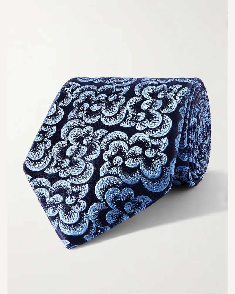 Charvet Krawatte aus Seiden-Jacquard mit Blumenmuster, 8,5 cm Blau