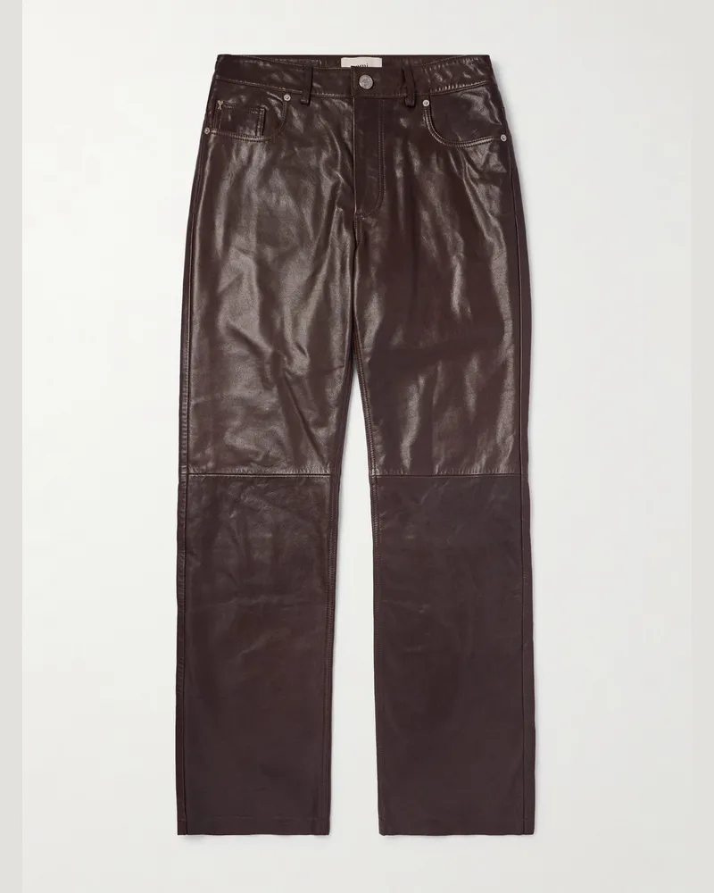 AMI Paris Gerade geschnittene Hose aus Leder Braun